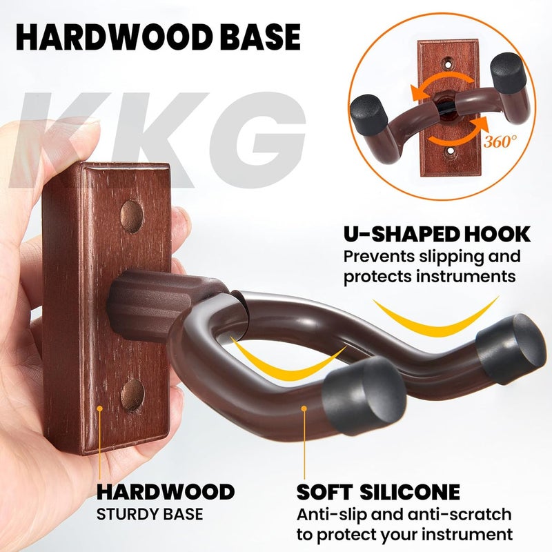 KKG Guitar Wall Mount 1pack Wood Hanger,and Guitar Strap 1pack with Guitar Pick and Strap Button Accessories for Safe Storage and Display for Acoustic Electric Guitar Bass Banjo Mandolin - Image 3